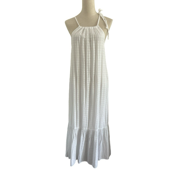 Bella Dahl Halter Maxi Dress Womens Medium White Linen Blend Tiered Flowy Boho - Picture 2 of 13